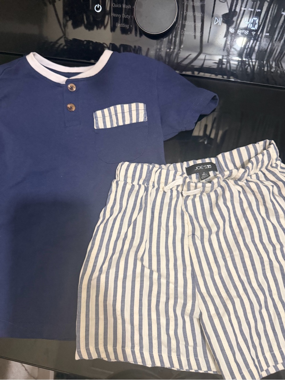 Joe's Jeans Navy Henley Top with Cream & Navy Striped Shorts